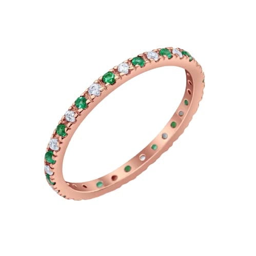 HeartsAndYou 1ct Natural Emerald & Diamond Alternate Eternity Band 14k Solid Rose Gold