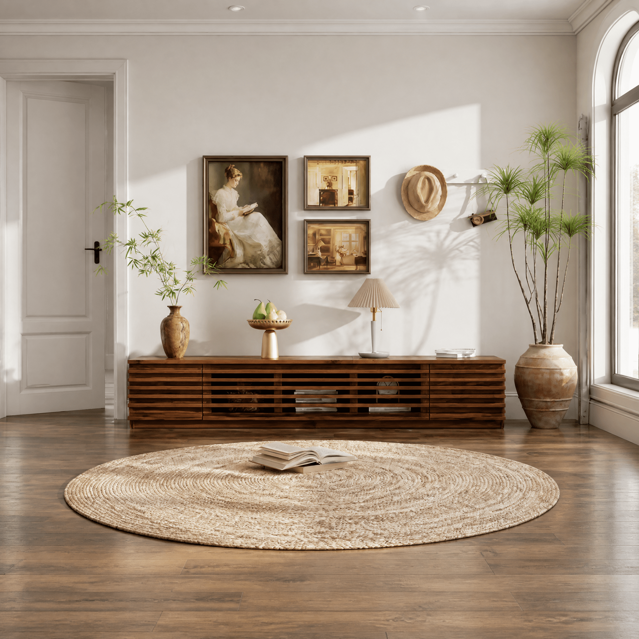 Round Lift Top Coffee Table, Modern Fluted Wood Accent Coffee Table with Hidden Storage for Living Room