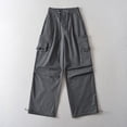thumbnail image 4 of Women's High Waist Multi Pocket Cargo Pants Drawstring Elastic Straight Leg Solid Capris Work Pants Gray,S, 4 of 6