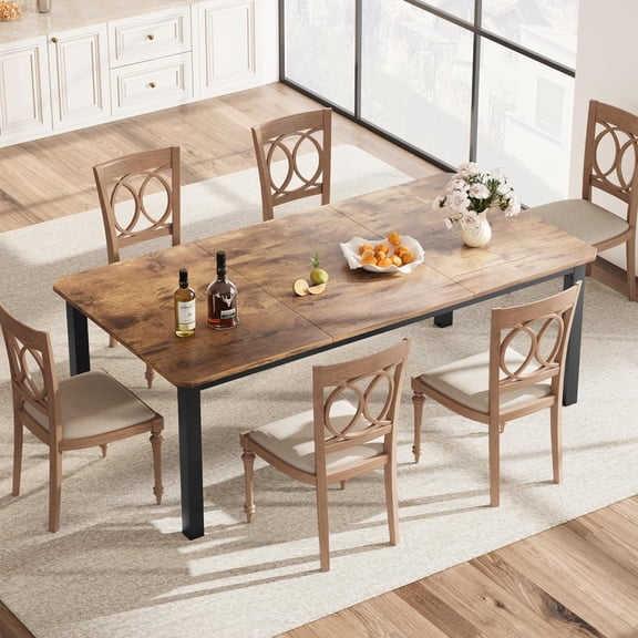 Industrial Dining Table for 6-8 People, 78.7 in Long Wooden Kitchen Table with Sturdy Metal Frame, Seats 6 Rectangular Counter for Dinner, Kitchen, Dining Room - Rustic Brown & Black Finish