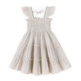 thumbnail image 1 of Vestido YOUNGER TREE a rayas caqui para niños pequeños de 4 a 5 T, manga con volantes, 1 of 5