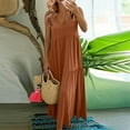 thumbnail image 2 of Graduation Dress, Linen Casual V Neck Sleeveless Maxi Tank Sundress Plus Size Loose Swing Beach Wedding Guest Dress Red Party Yellow Dress Women Midi For Dresses (3XL, Orange) ZMTing, 2 of 5
