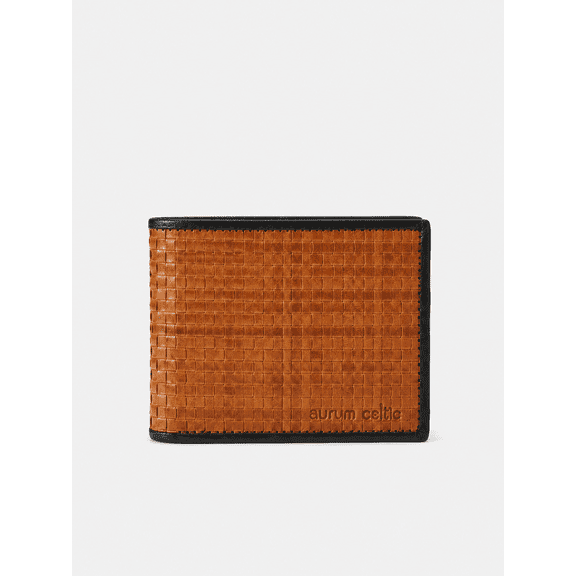 Handwoven Genuine Leather Bi-Fold Wallet – Tan & Black | RFID Blocking