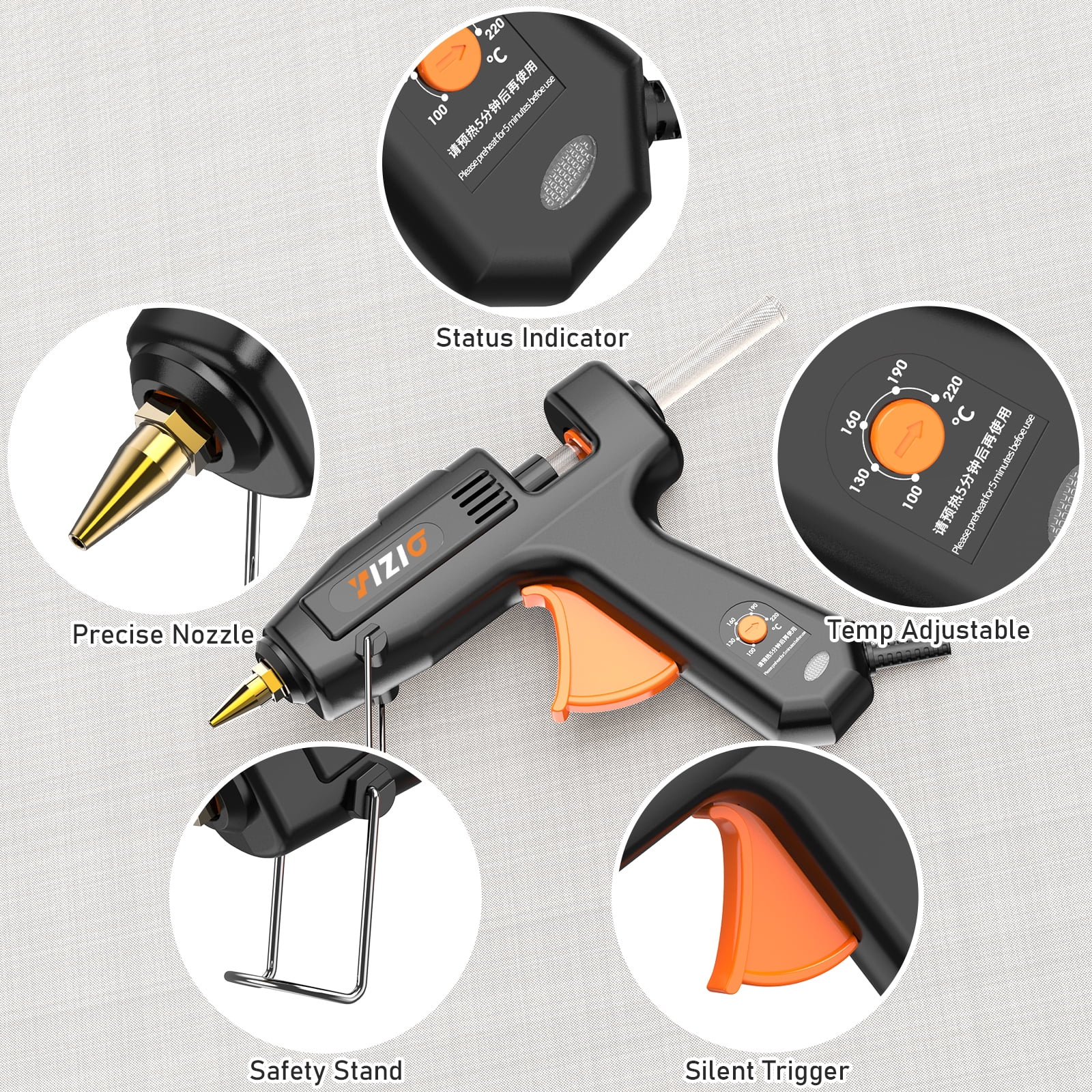 IZIO Adjustable Temperature Hot Glue Gun with 30 Glue Sticks, 100-220°F Fast Heating for DIY Crafts, Home Repairs, Safe & Ergonomic Design(Black)