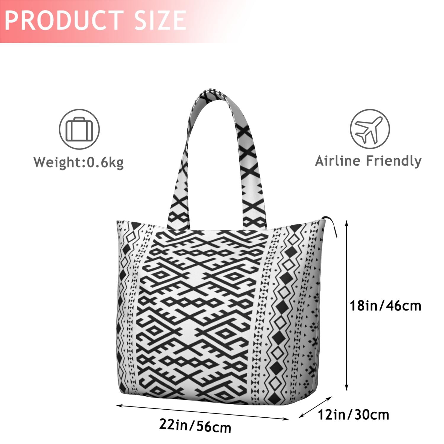 Black Geometric Striped Pattern Travel Tote Bags for Women Carry On,Large Weekender Bags for Women Travel,Multi Functional Duffle Bag for Work,Shopping,Sports