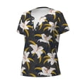 thumbnail image 2 of Naloa Lilies Flowers Print T-Shirts Short Sleeve V Neck Tees for Women Fashion Tops Trendy Lightweight Soft Casual Summer Outfits Clothes, 2 of 5