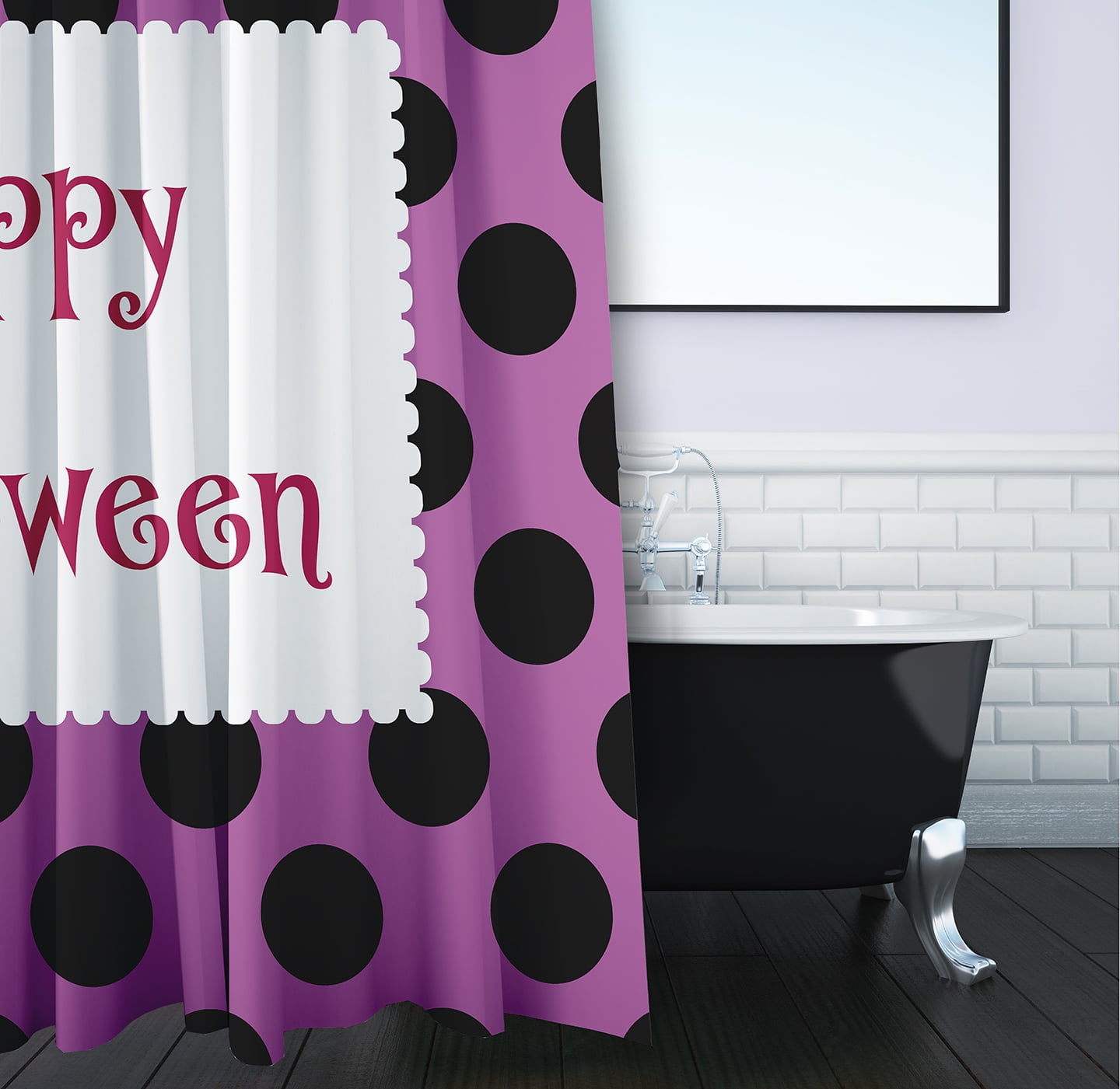 Simply Daisy 70" W x 73" L Halloween Happy Halloween Dots Polyester Shower Curtain, Orchid [1 Ct]