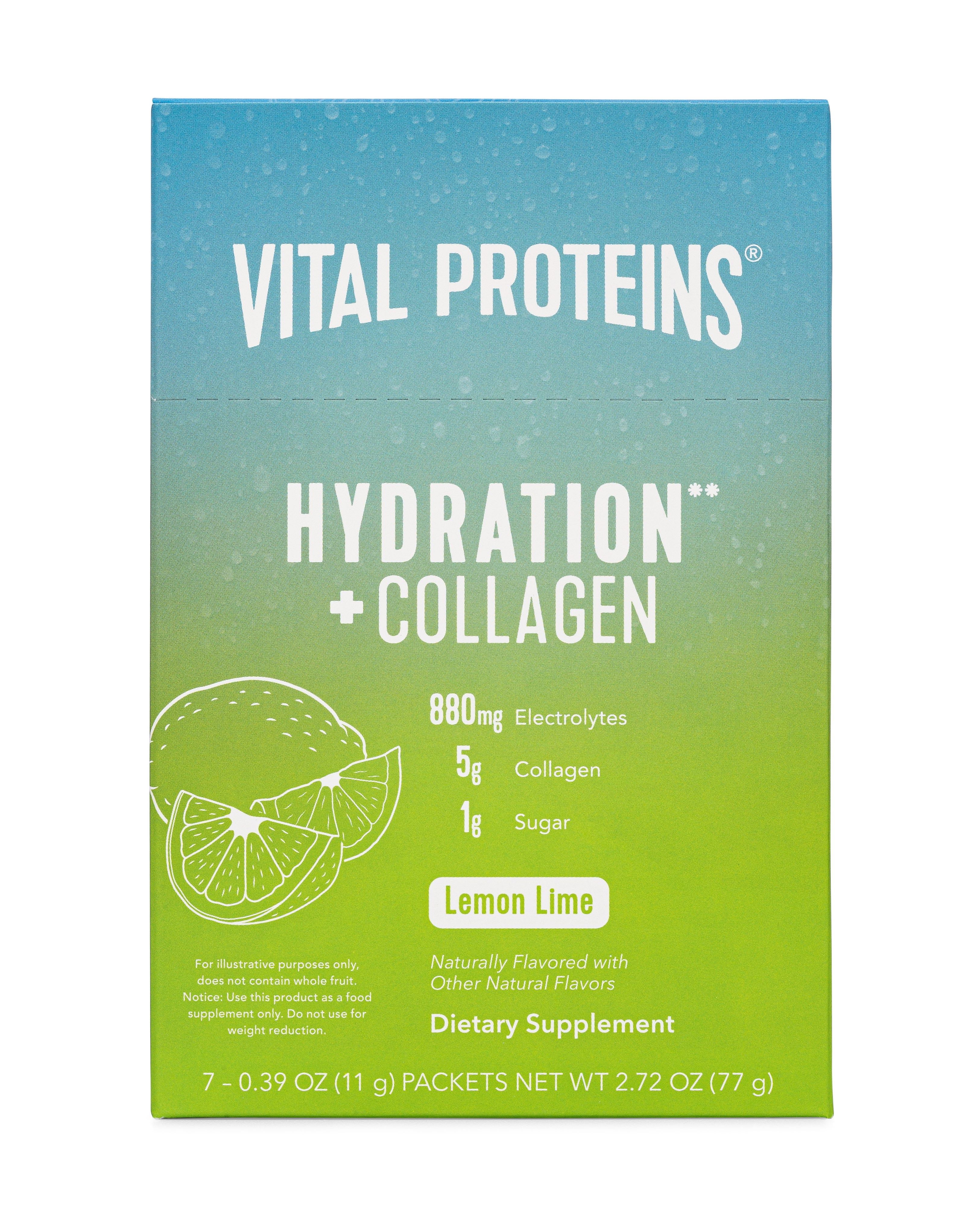 Vital Proteins Hydration + Collagen Lemon Lime Dietary Supplement, 0.39 oz, 7 count