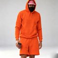 thumbnail image 3 of Dqueduo Men's Casual Sets, Solid Color Hooded Long Sleeve Hoodie with Drawstring Elastic Waist Shorts, Loose Oversized Two-Piece Hoodie and Shorts Set, 3 of 6
