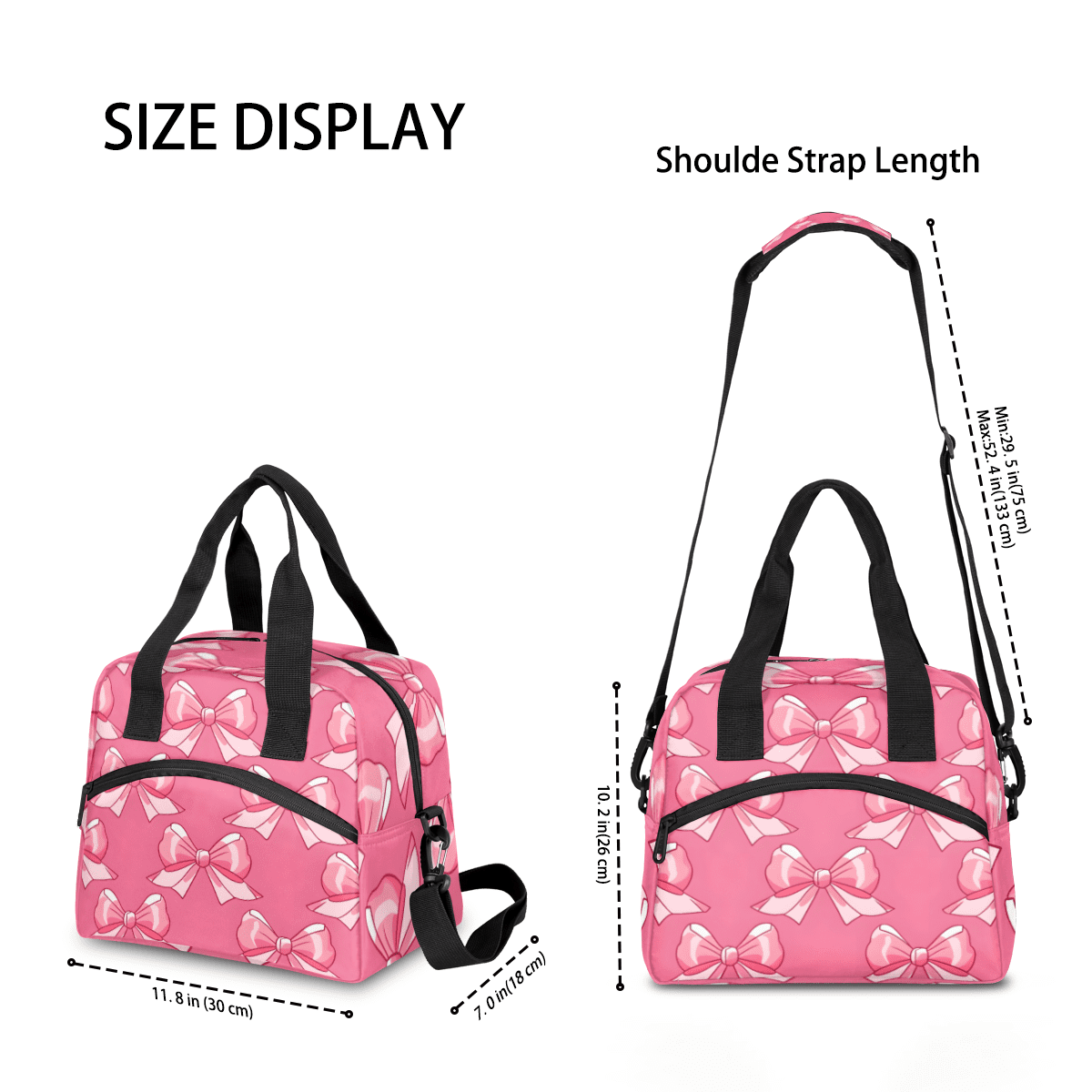 Herdesigns Pink Insulated Lunch Bag for Women Men Adults Large Reusable Lunch Box Bow Leakproof Cooler Tote Bags with Adjustable Shoulder Strap