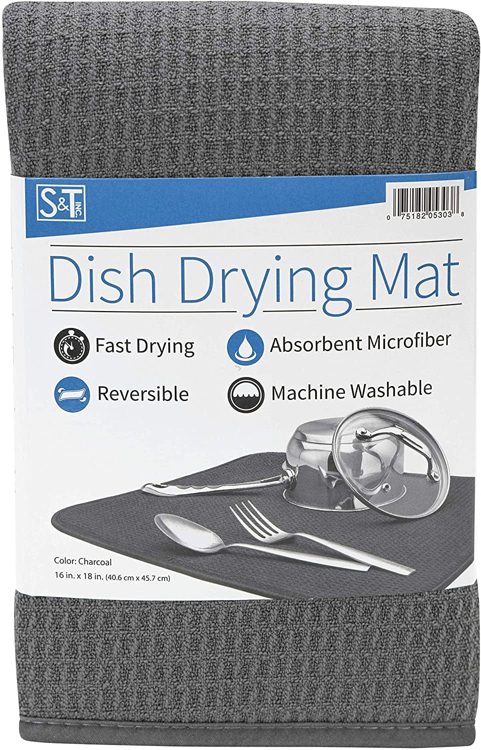 Dishwashing Tools: Microfiber Dish Drying Mat, Black, 18 x 16