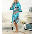 thumbnail image 5 of Asian Home Flower Peacock Satin Silk Kimono Robe, Dressing Gown, Bridal, Gift (Blue), 5 of 6