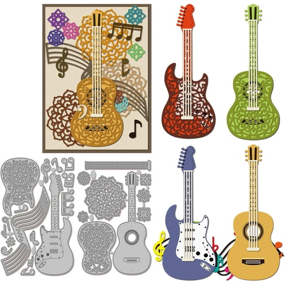 Mandala Guitar Cutting Dies for DIY Scrapbooking Metal Notes Cut Die Staff Die Cuts for Card Making Embossing Photo Album Craft Decor