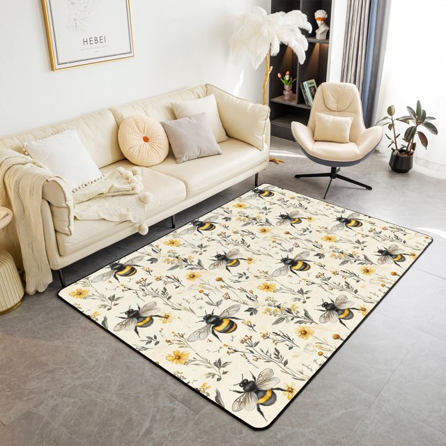 Erosebridal Kawaii Honey Bee Rugs For Bedroom 5x7,Vitage Flower Living Room Decor,Spring Graden