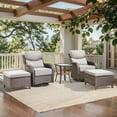 thumbnail image 2 of Outdoor Conversation Sets 5-Piece Patio Wicker Rattan Furniture Set with Swivel Rocking Chairs, Ottomans, Side Table and Upgrade 6" Cushions for Balcony Deck Backyard, Beige, 2 of 12