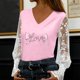 thumbnail image 1 of Xuyuer Women's Romantic Lace Insert V-Neck Blouse with Floral Print and Delicate Sleeves, Feminine Elegant Top for Date Nights, Garden Parties and Special Occasion Outfits, 1 of 6