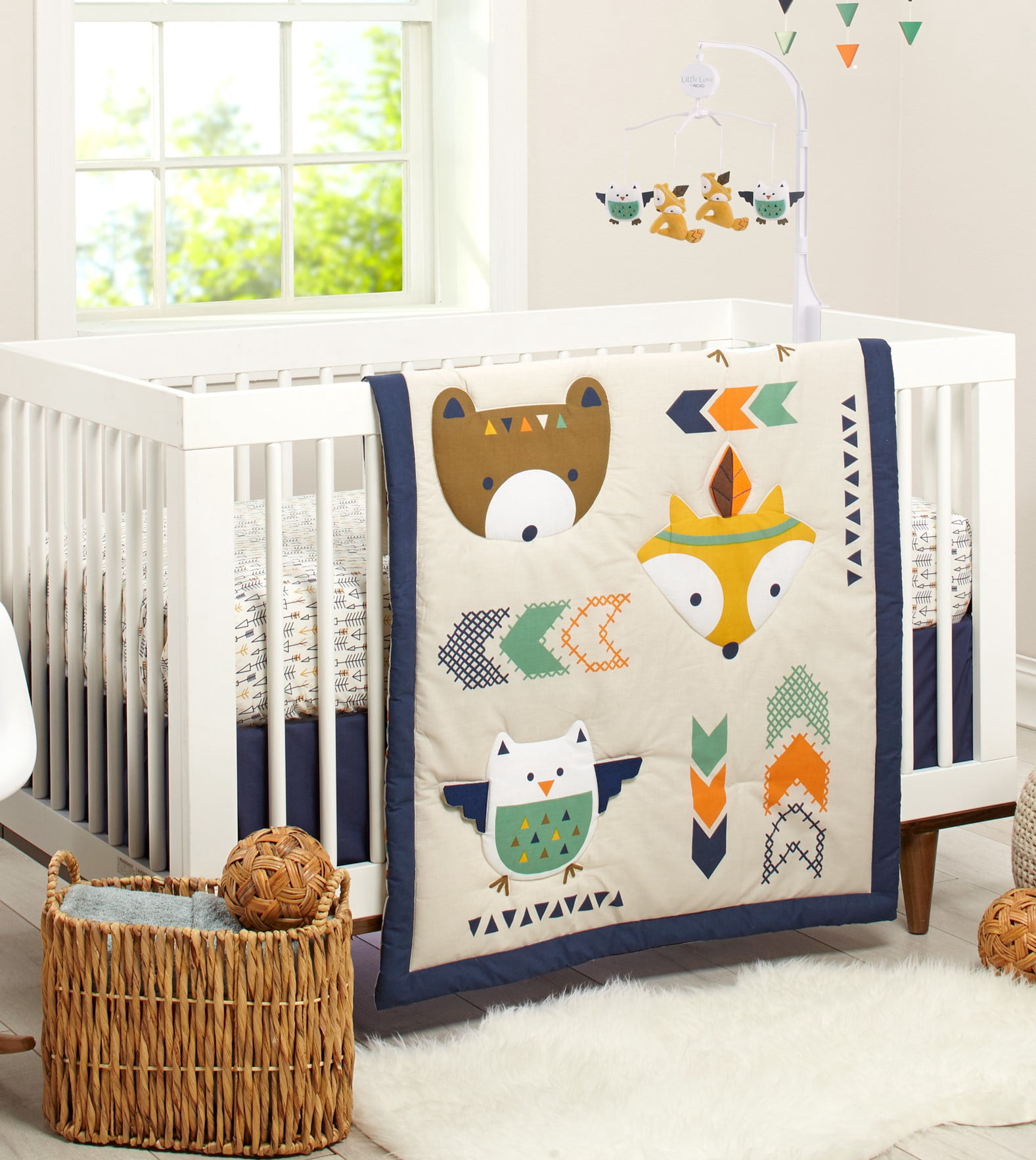 Little Love by NoJo Aztec Fox and Owl Musical Mobile, Green, Gold, Unisex Infant Nursery