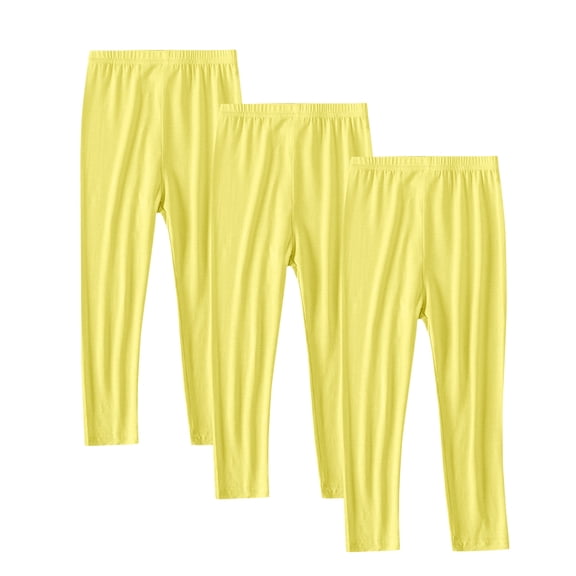 LIaqionyy 3 Pack Girls Leggings Ankle Length Comfortable Stretchy Solid Color Footless Tights Soft Pants for Kids