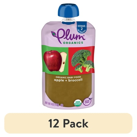 (12 pack) Plum Organics® Stage 2 Organic Baby Food Apple + Broccoli 4oz Pouch