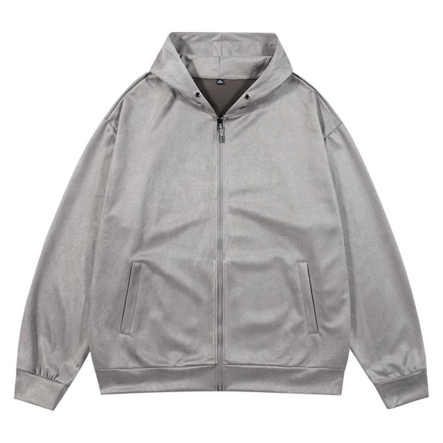 RXIRUCGD Man Solid Color Button Zipper Cardigan Hooded Coat, Gray, Size: M