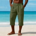 thumbnail image 2 of LWavelet Men's Linen Blend Capri Pants Button Waist with Side Pockets for Vacation Beach Casual Use Army Green 2XL, 2 of 5