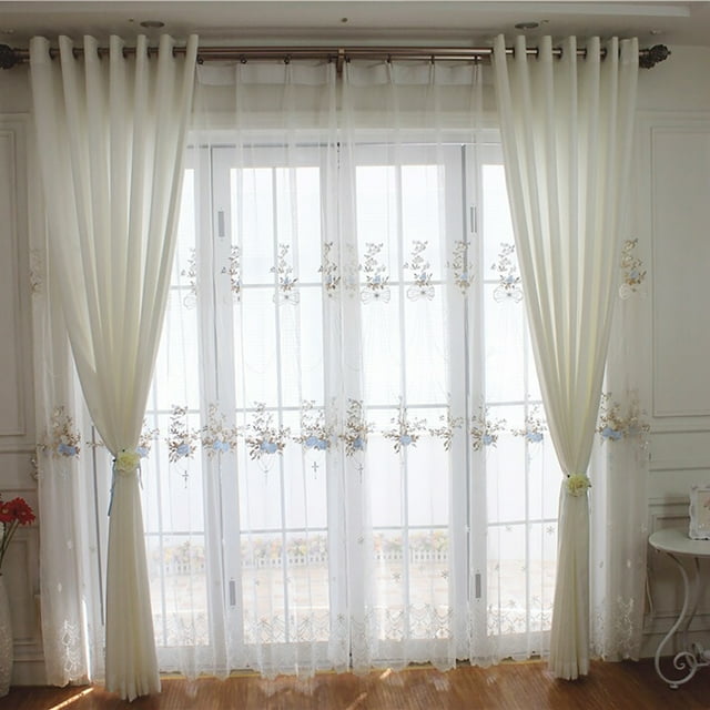 Rideau de Fenêtre Brodé Mode Voile Rideau Transparent pour Décoration Intérieure