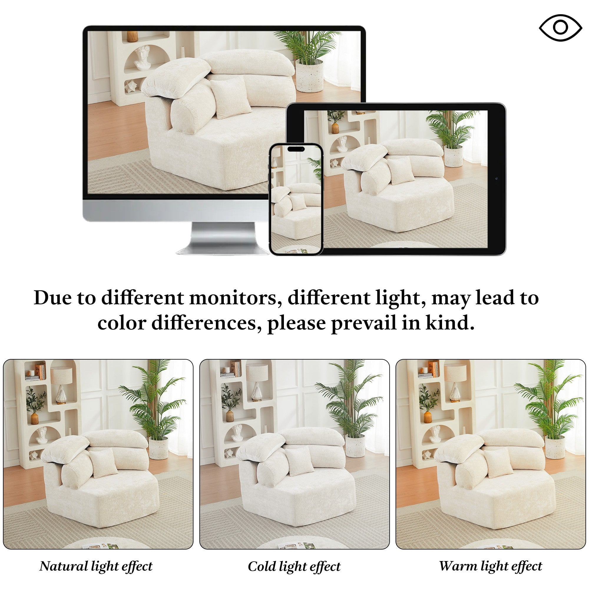 Sailvan 53" Modern Cream Modular Lounge Chair, Pentagonal Chenille Single Seater Cloud Sofa with Enveloping Pillows, Cozy Foam Armchair Beige