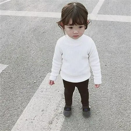 

0-8 T Toddler Kids Girls Sweaters Fleece Knitted Pullover Long Sleeve Warm Knit Sweater Undershirt for Little Girls-White 1-2 Years