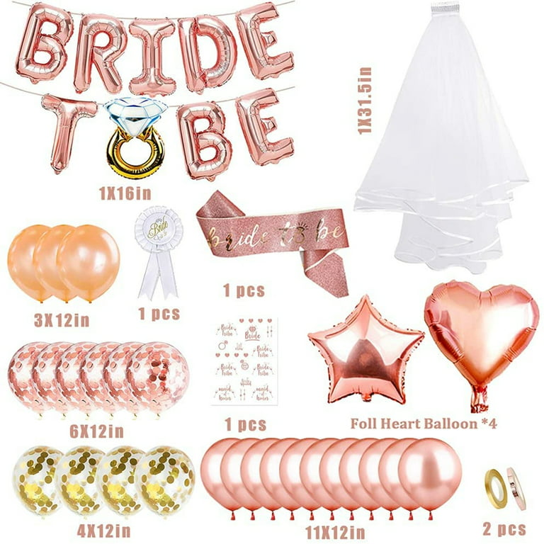 MOVINPE Bachelorette Party Decorations, Bride to Be Sash, Veil, Tiara,  Photo Booth Props, Foil Curtains, Champagne Ring Balloon, Cups, Straws