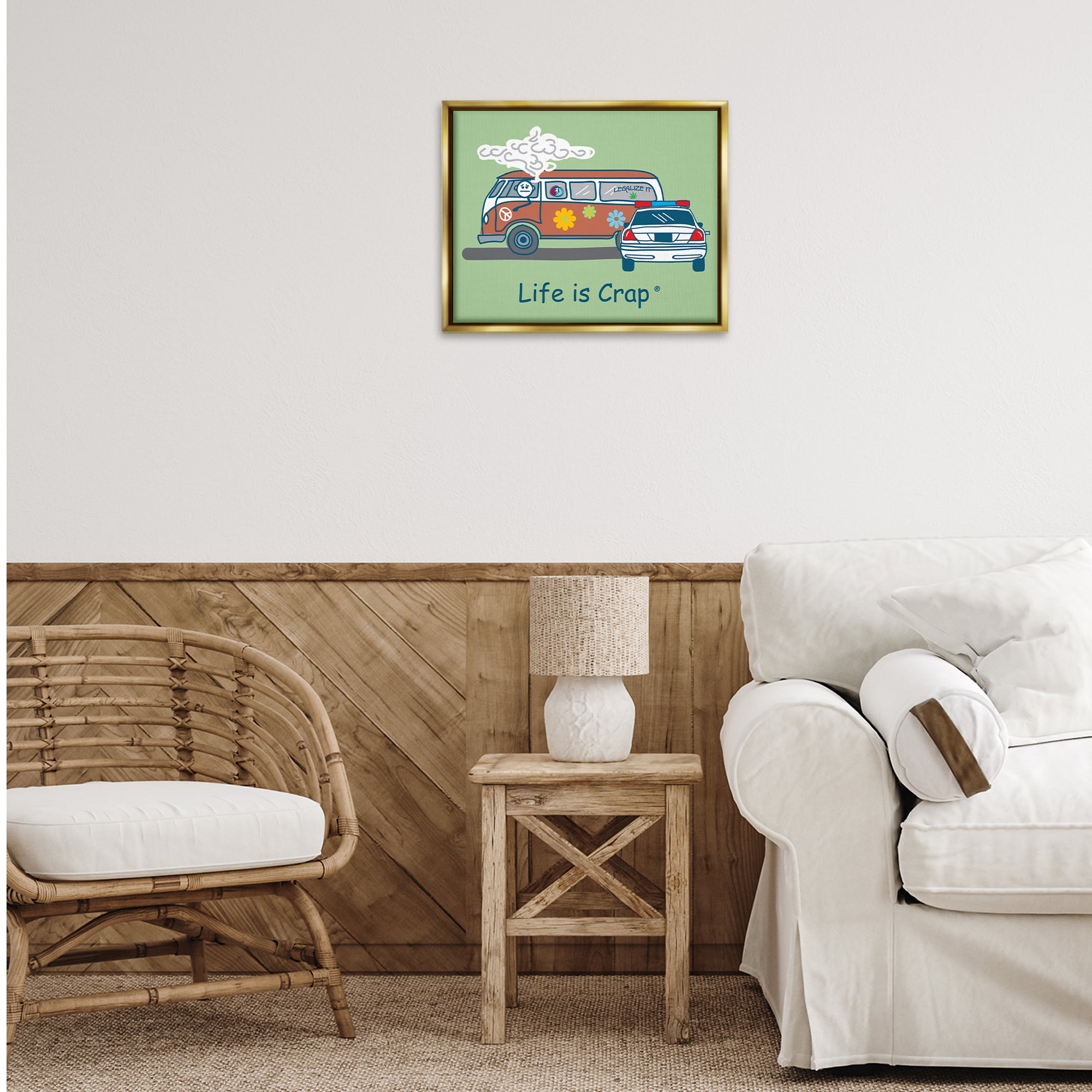 Stupell Industries Caught Van Smoking Novelty & Humor Painting Gold Floater Framed Canvas Art Print Wall Art, 21 x 17