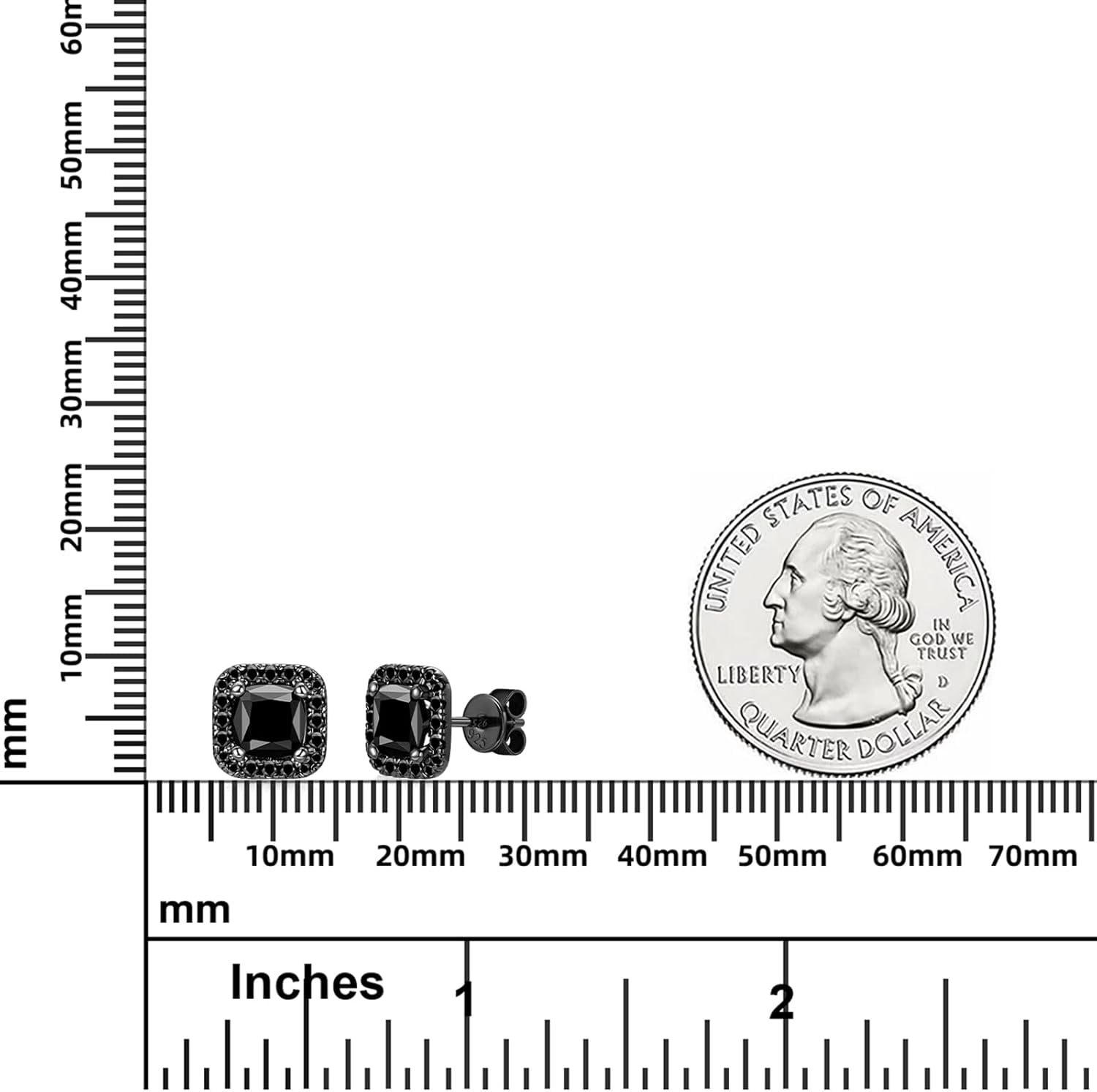 Leander 925 Sterling Silver Black Onyx Stud Earrings For Men Women, Hypoallergenic Mens Viking Rune Square Simulated Diamond CZ Studs Cushion/Round/Princess Cut Onyx Earrings Fine Jewelry