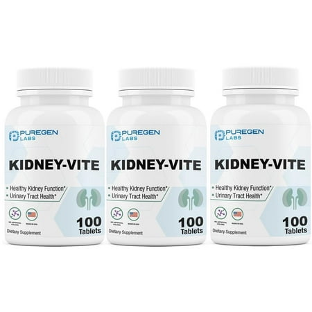 Puregen Labs Kidney-Vite Premier Kidney, Renal Support Supplement - 100 Tablets - 3 Pack