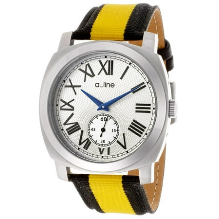 A Line 80023-02-Yl-Ns2 Pyar Yellow And Black Nylon Silver-Tone Textured Dial Ss Watch