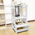 thumbnail image 4 of Wooden Cooking Step Stool for Kids,Adjustable Height,Kids Step Ladder Stool Safety Bar Helper,White, 4 of 5