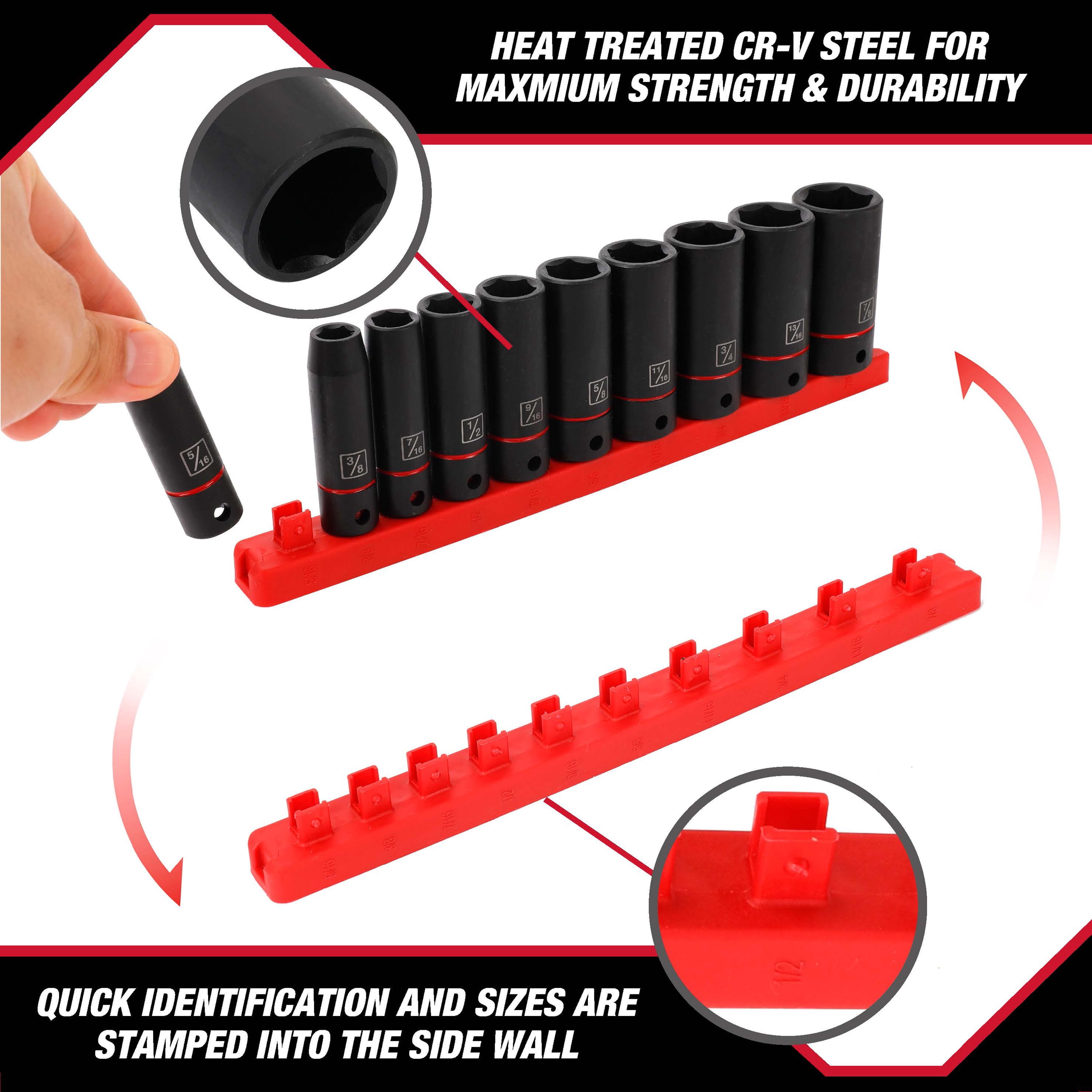 Hyper Tough 11-Piece 3/8-inch Drive Deep Impact Socket Set (SAE