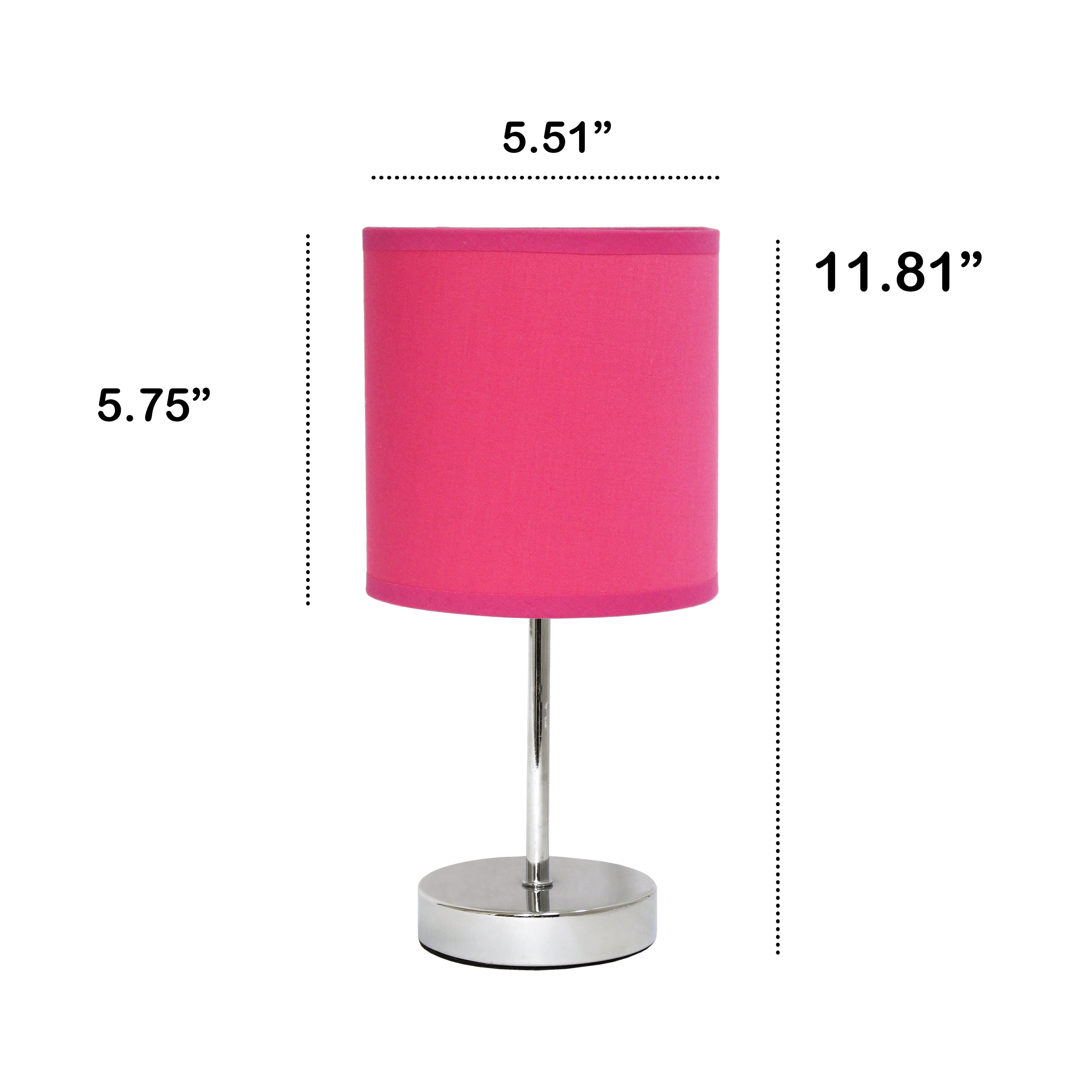Creekwood Home 11.81" Chrome 2 Pack Petite Metal Stick Table Lamp Set, Hot Pink Shades