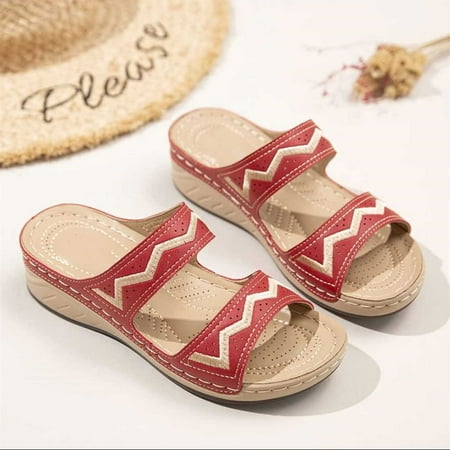 

BRISEZZS Womens Platform Sandals Casual Wedges Roman Summer Slide Sandals #660 Red