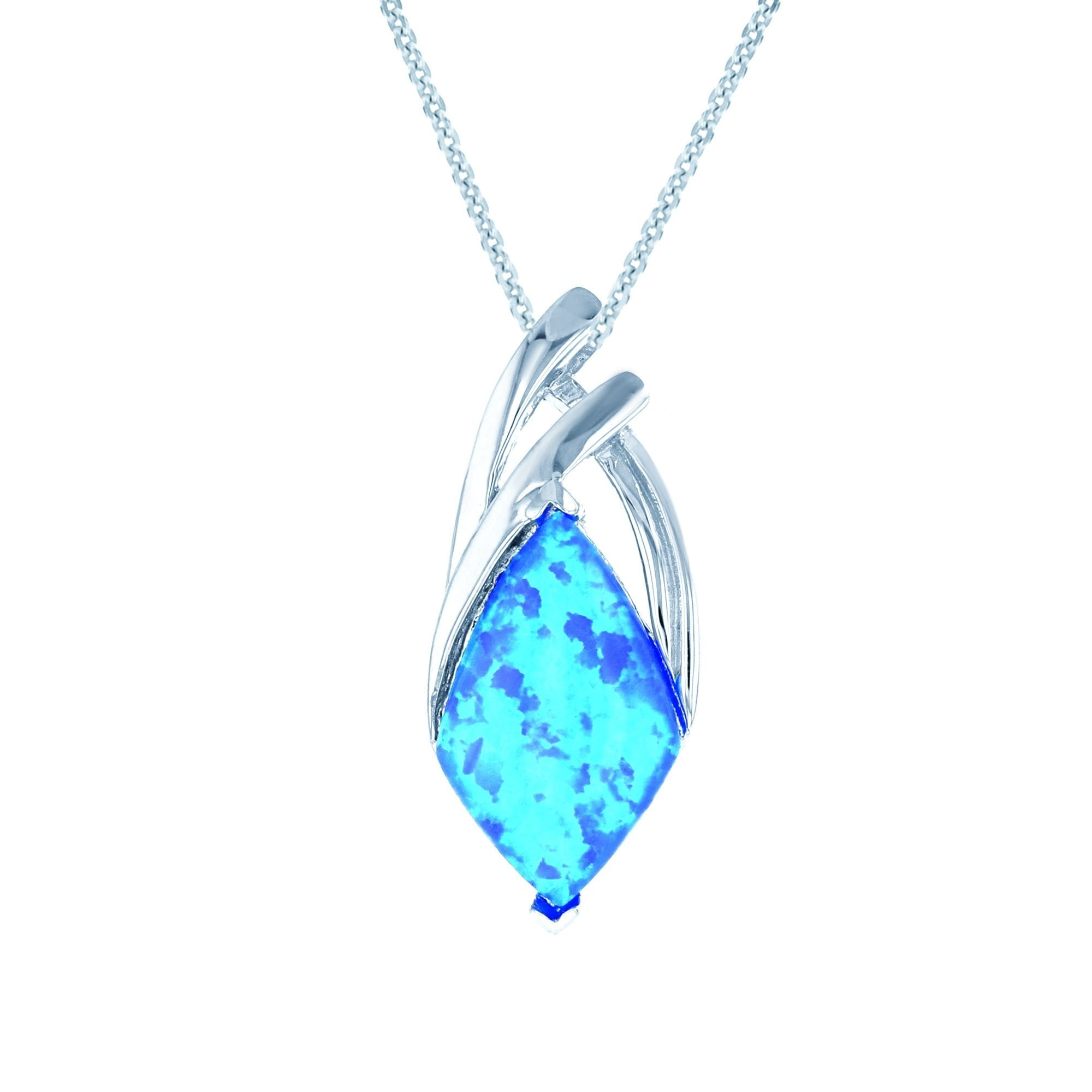 Lab Created Blue Opal Ballerina .925 Sterling Silver Pendant 31mm 