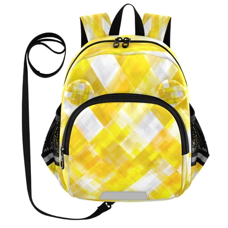 Kid s Toddler Backpack with Safety Leash Lightweight Bookbag with Reflective Strips Yellow and White Checkered Squares Small