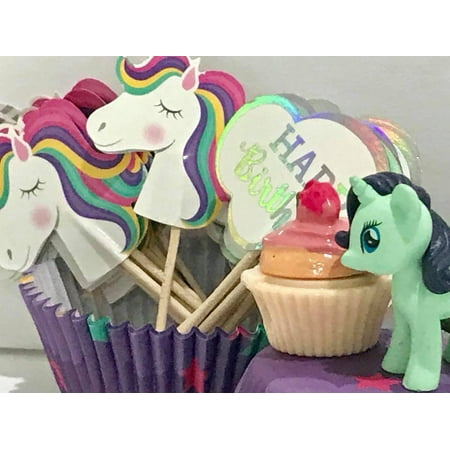 Unicorn Birthday  Party  Cupcakes  Cake Supplies  24 Picks 24 