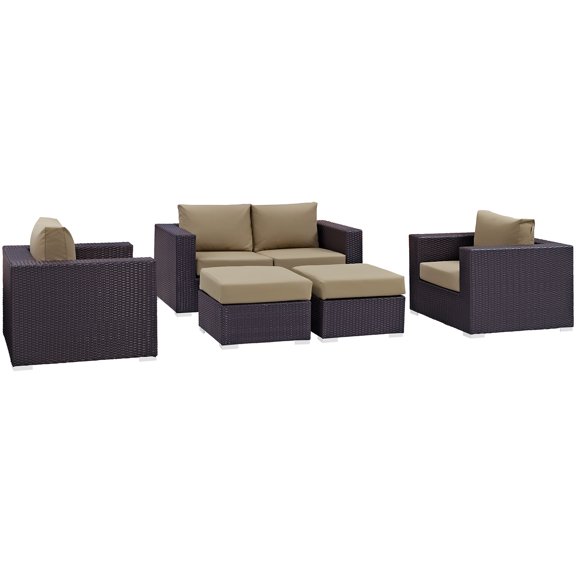 Modern Contemporary Urban Design Outdoor Patio Balcony Five PCS Sofa Set, Brown, Rattan