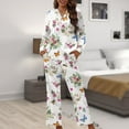 thumbnail image 6 of Kuiaobaty Butterfly Flower Print Pajamas Set Women's Long Sleeve Sleepwear Set Pajamas Set Crewneck Tops T-Shirts and Pants 2 Pack Set Nightwear Soft Loungewear Full Length Pajamas, L, 6 of 7