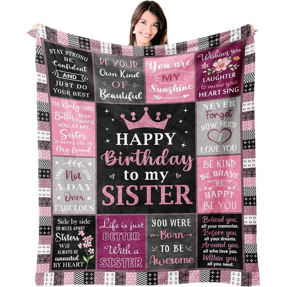 Sister Birthday Gifts from Sister Brother, Birthday Gifts for Sister, Birthday Gift for Sister Adult, Gifts for Sister Birthday, Happy Birthday Sister Gift Ideas Throw Blanket 60"x50"