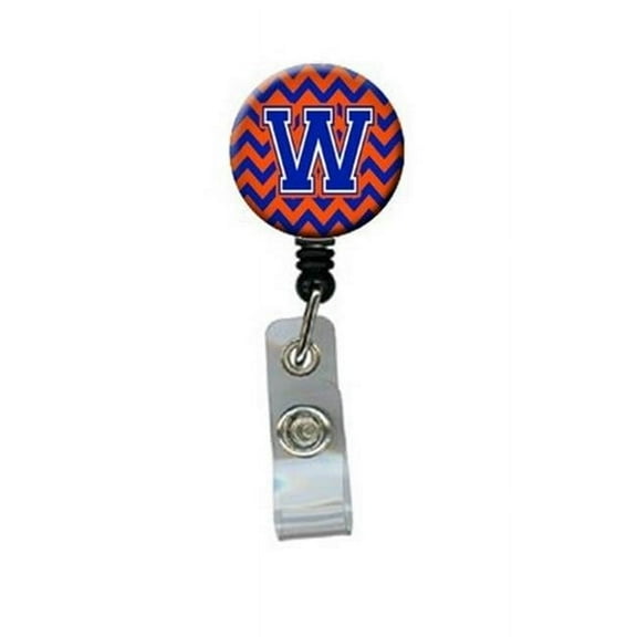 Carolines Treasures CJ1044-WBR Letter W Chevron Orange & Blue Retractable Badge Reel, 5 x 1 x 2 in.