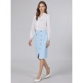 thumbnail image 3 of DARING DIVA Women's Knee Length Skirt Button Decor Slit Pencil Skirts L Sky Blue, 3 of 7