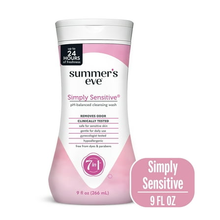 Summer’s Eve Simply Sensitive Daily Feminine Wash, Removes Odor, pH Balanced, 9 fl oz