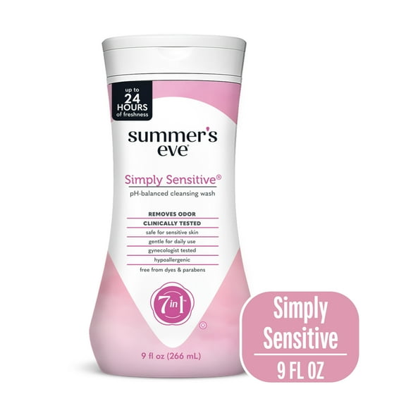 Summer’s Eve Simply Sensitive Daily Feminine Wash, Removes Odor, pH Balanced, 9 fl oz