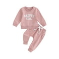 thumbnail image 2 of Loicainy Baby Toddler Girls Pants Outfit, 6 12 18 24 Months 2T 3T Letters Print Long Sleeve Crew Neck Sweatshirt with Elastic Waist Sweatpants Fall Clothes Set, 2 of 9