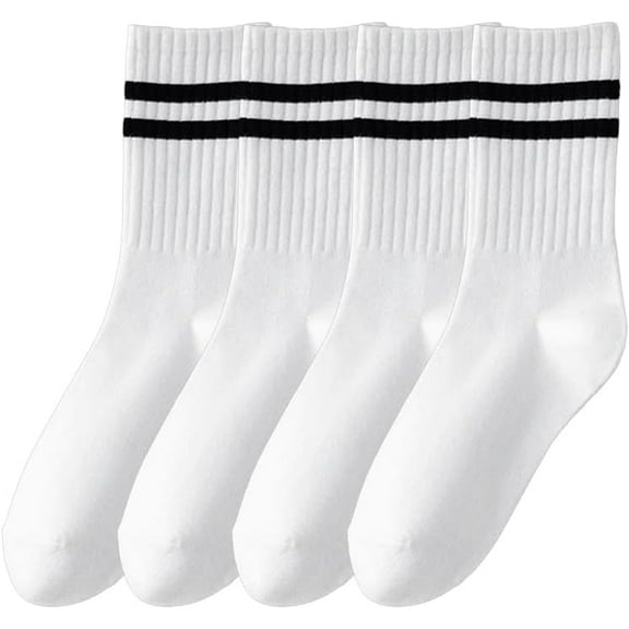 2pairs 2 Pairs Pilates Grippy Socks 260x150x3mm White Cotton Stripe Non Slip Long Socks for Sports Pure Barre Ballet Dance Workout White Cotton