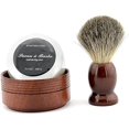 thumbnail image 1 of Brocha de afeitar de pelo de tejón puro, tazón de taza de madera Natural, juego de barbero de jabón hecho a mano, 1 of 5